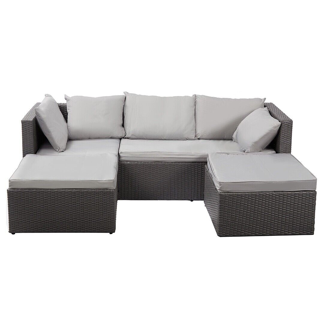Nustone Garden Rattan Patio 3 Seat Sofa Set with Chaise Lounger and Footrest