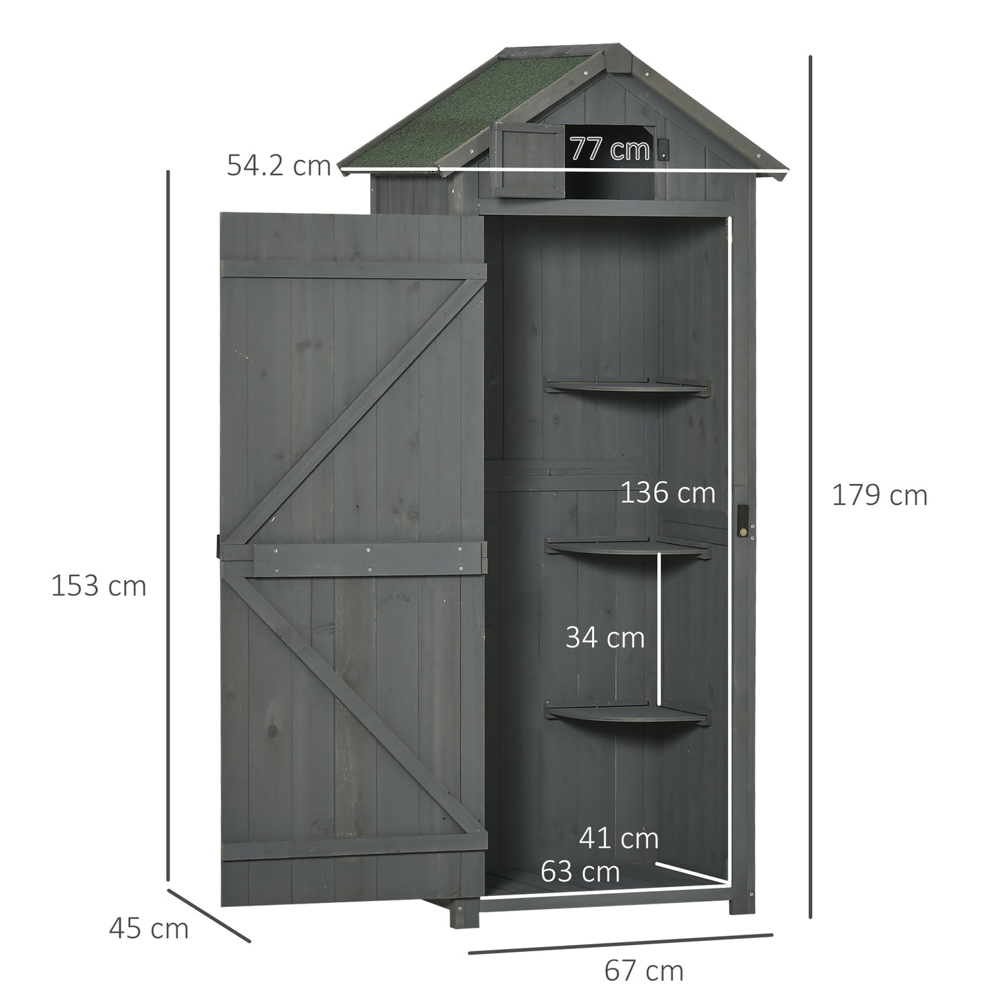 Garden Storage Shed 3 Utility Shelf Tool House W/ Asphalt Roof Lockabke Door