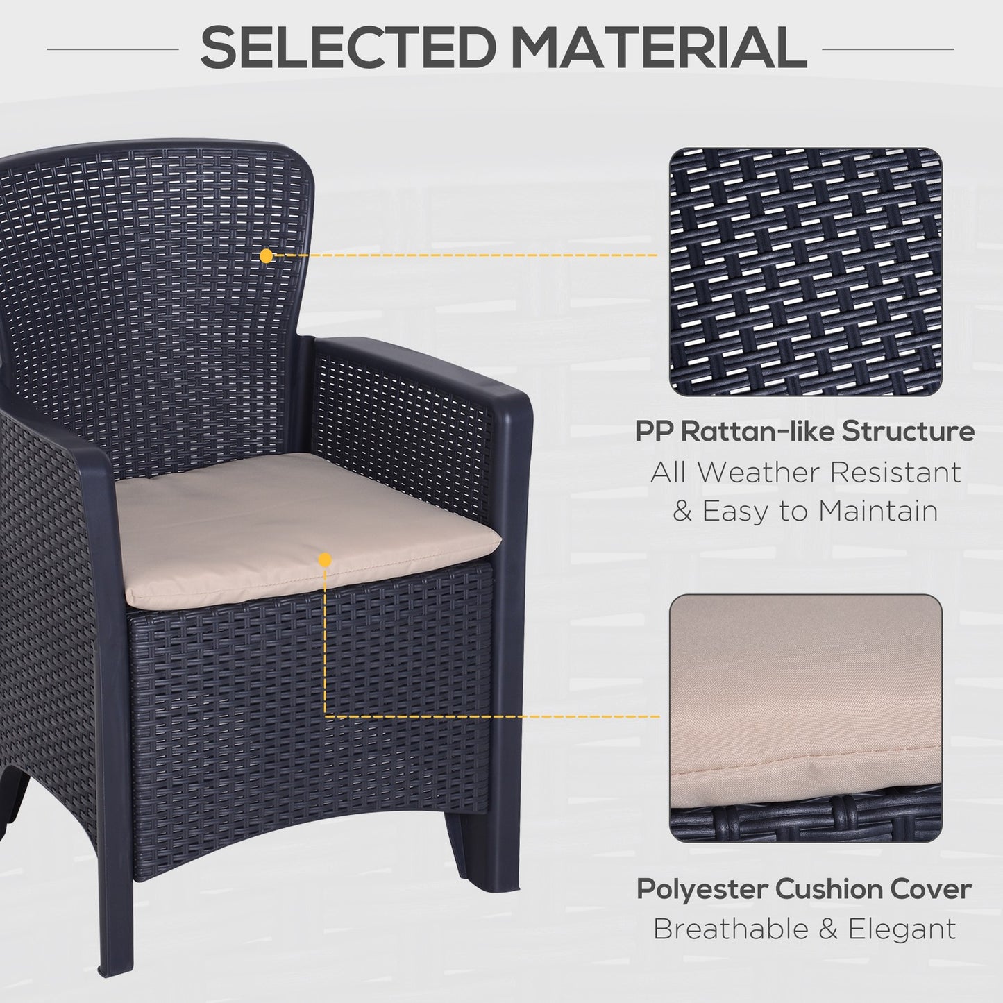 Garden Outdoor 3 Pcs Rattan Furniture Set 2 Arm Chair W/ Cushion 1 Coffee Table