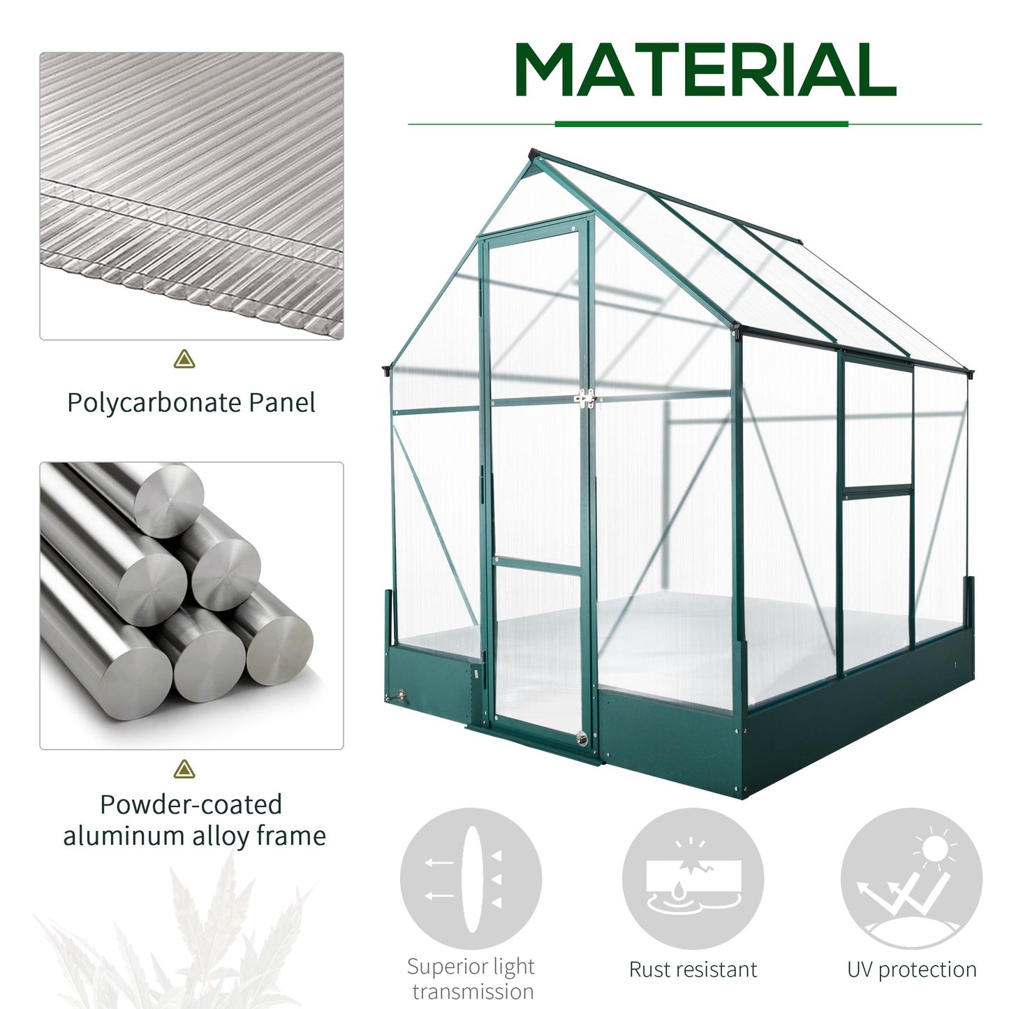 Walk-In Greenhouse Outdoor Polycarbonate Aluminium with Foundation Plant Bed