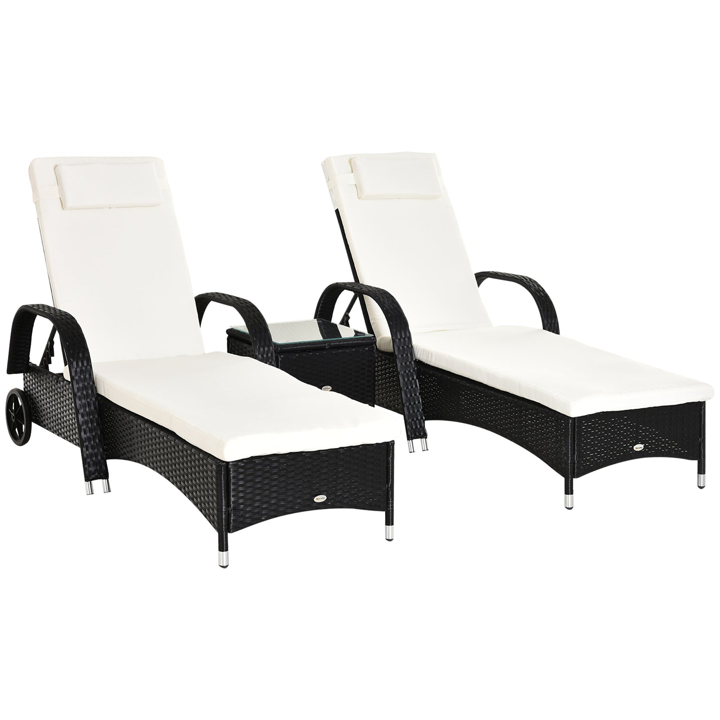 3PC Rattan Sun Lounger Wicker Sofa Day Bed Recliner Furniture Garden Patio