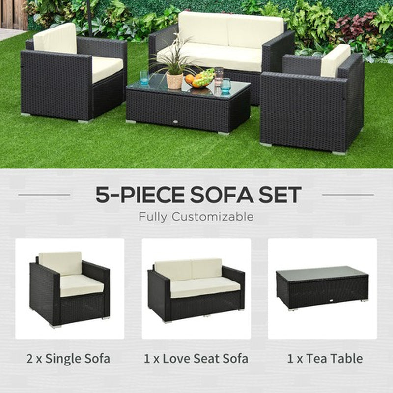 4 Pieces Rattan Sofa Set Chair Seat Furniture Patio Wicker Steel Black Garden