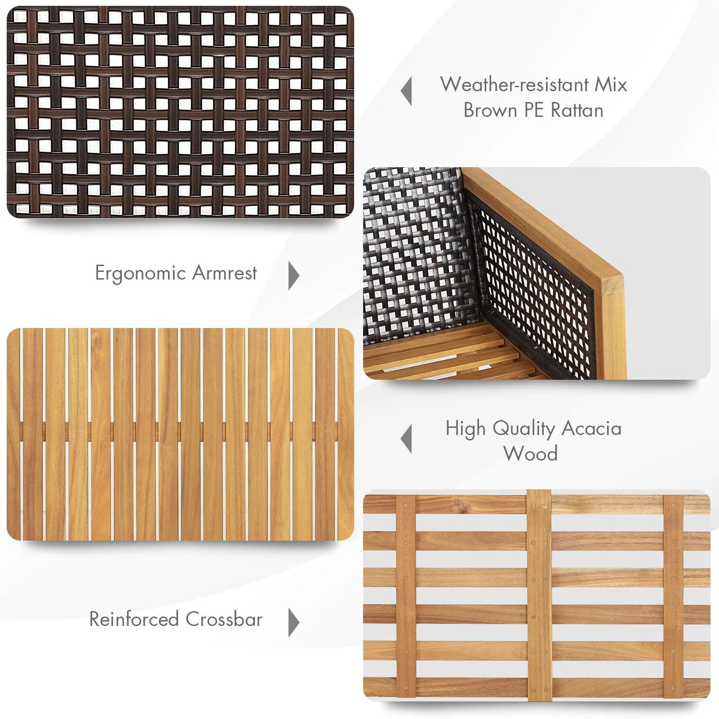 4-Piece Patio Acacia Wood Furniture Set with Removable Cushions