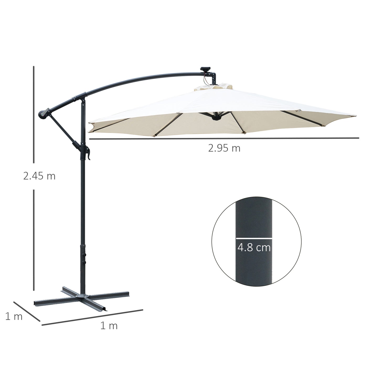 3(M) LED Patio Banana Umbrella Cantilever Parasol W/ Solar Lights Crank Handle