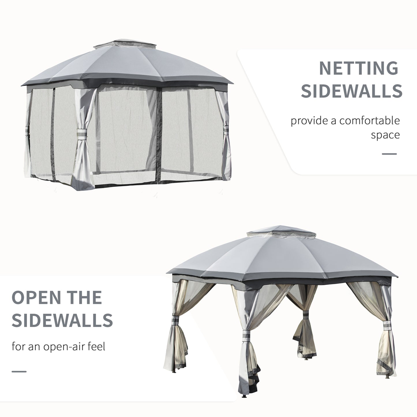 3.7 X 3(M) Outdoor Metal Gazebo 2-Tier Roof Sidewalls Pavilion Marquee Garden