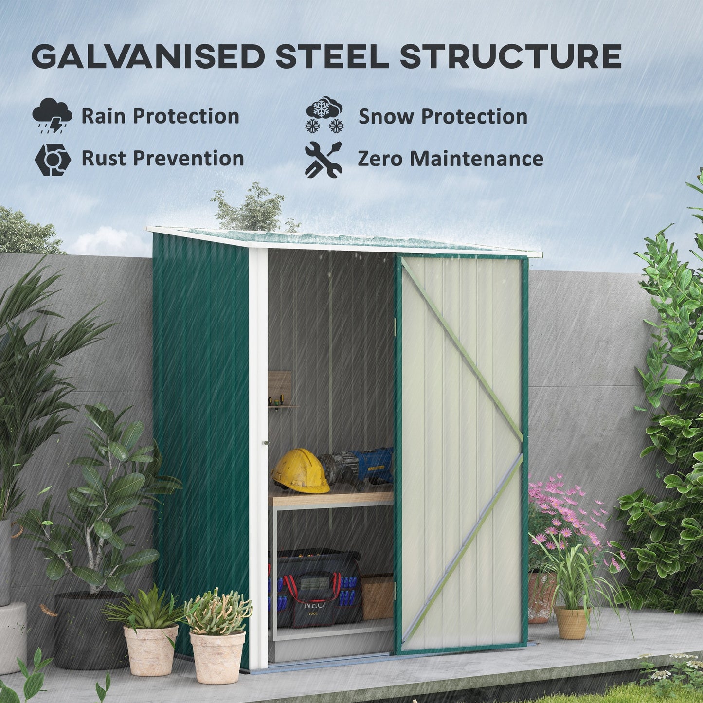 Outdoor Storage Shed Steel Garden Shed W/ Lockable Door for Garden