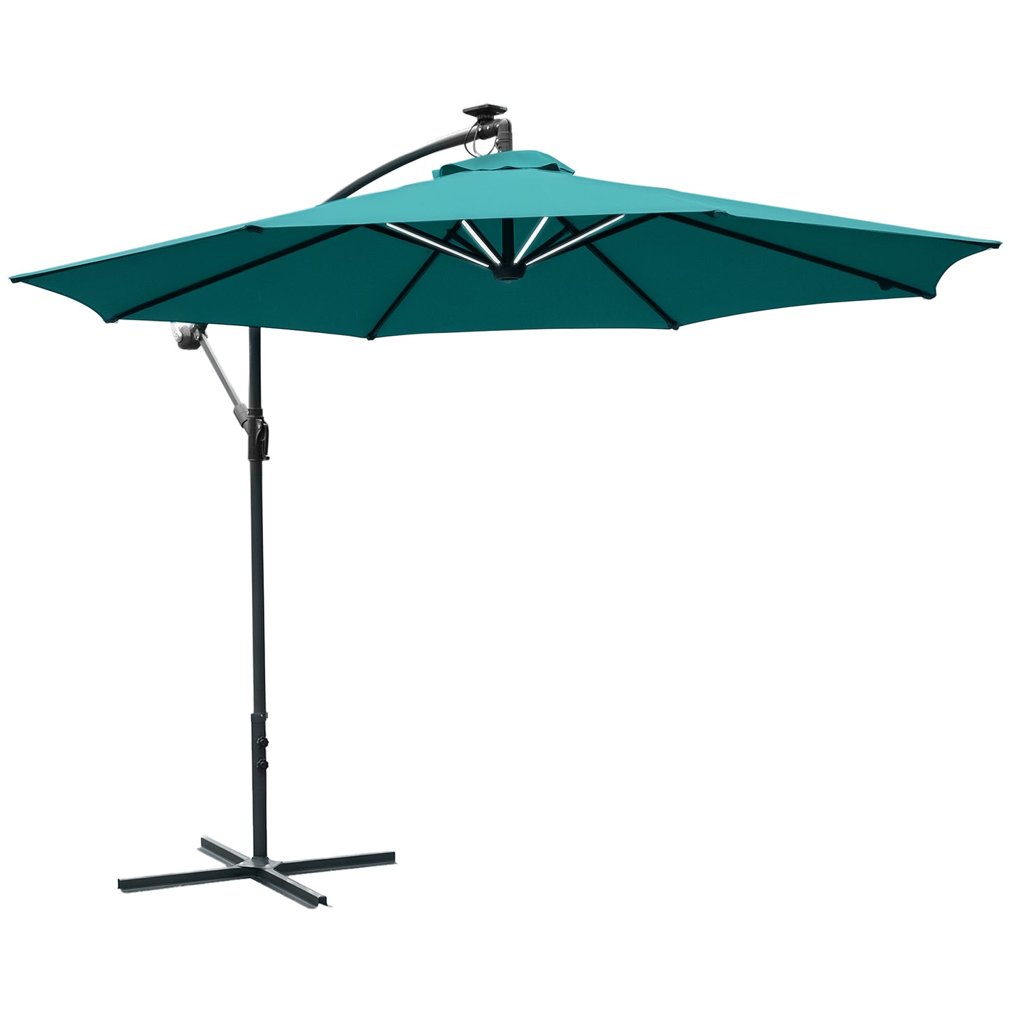 3(M) LED Patio Banana Umbrella Cantilever Parasol W/ Solar Lights Crank Handle