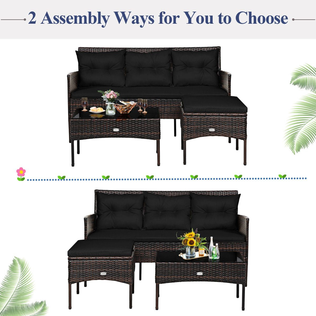 4 Seater Rattan Garden Furniture Set with Cushioned Sofa