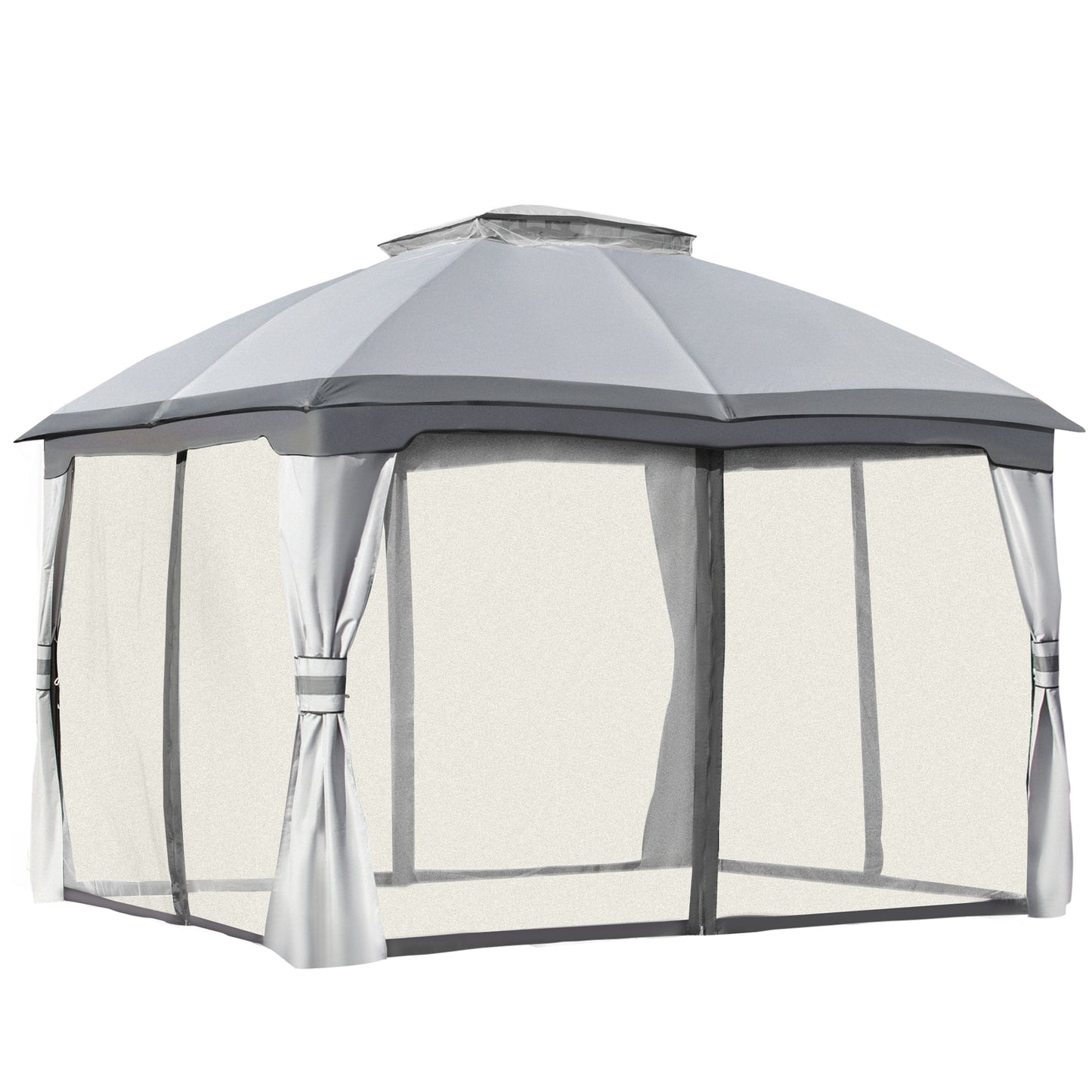 3.7 X 3(M) Outdoor Metal Gazebo 2-Tier Roof Sidewalls Pavilion Marquee Garden