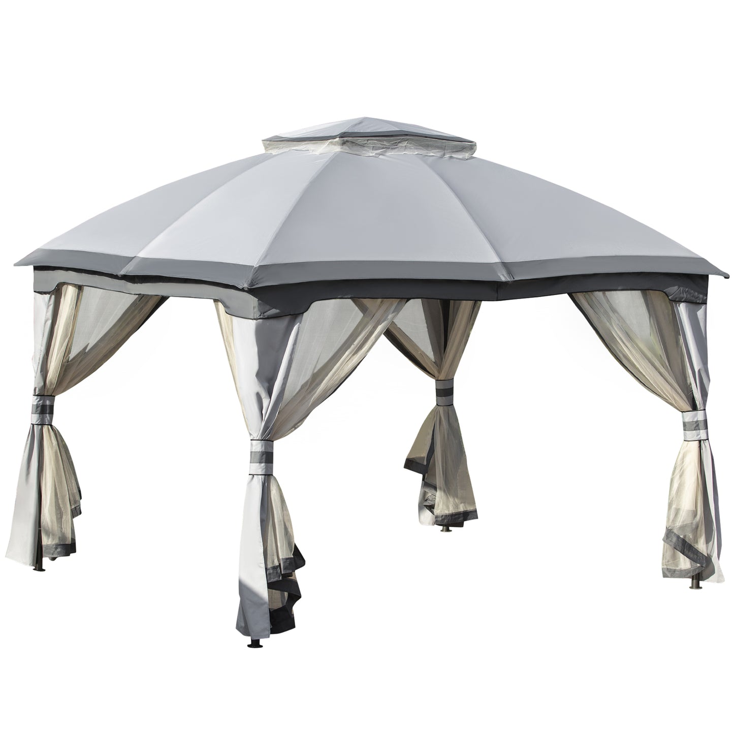 3.7 X 3(M) Outdoor Metal Gazebo 2-Tier Roof Sidewalls Pavilion Marquee Garden