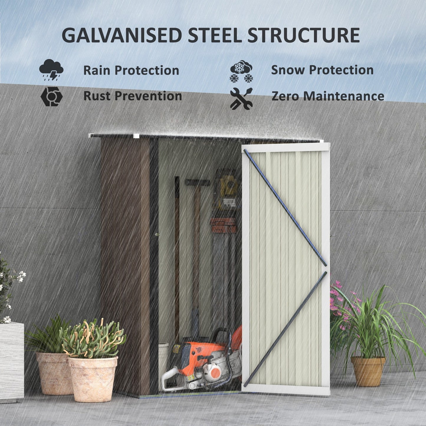 Outsunny Outdoor Storage Shed Steel Garden Shed W/ Lockable Door Brown