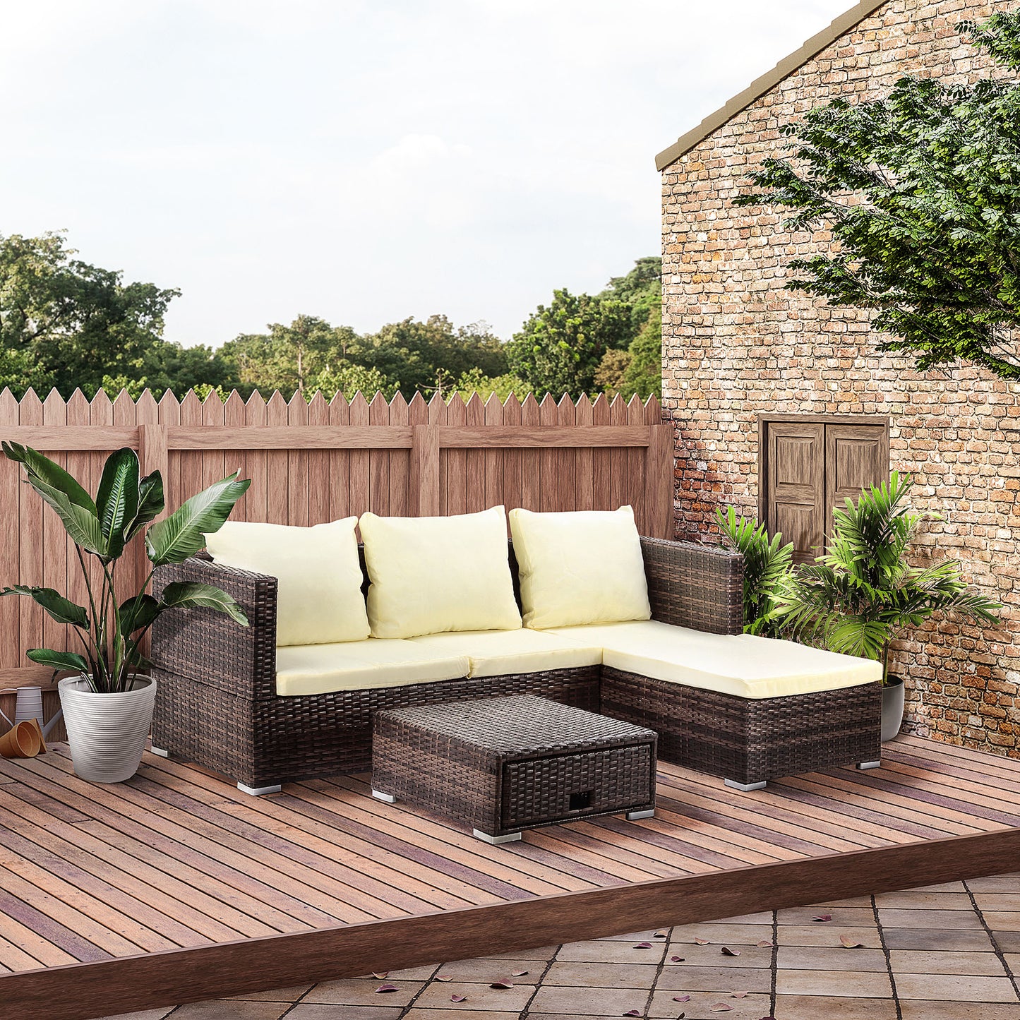 Rattan Garden Furniture Sofa Patio Conservatory Wicker W/Cushion 4-Seater