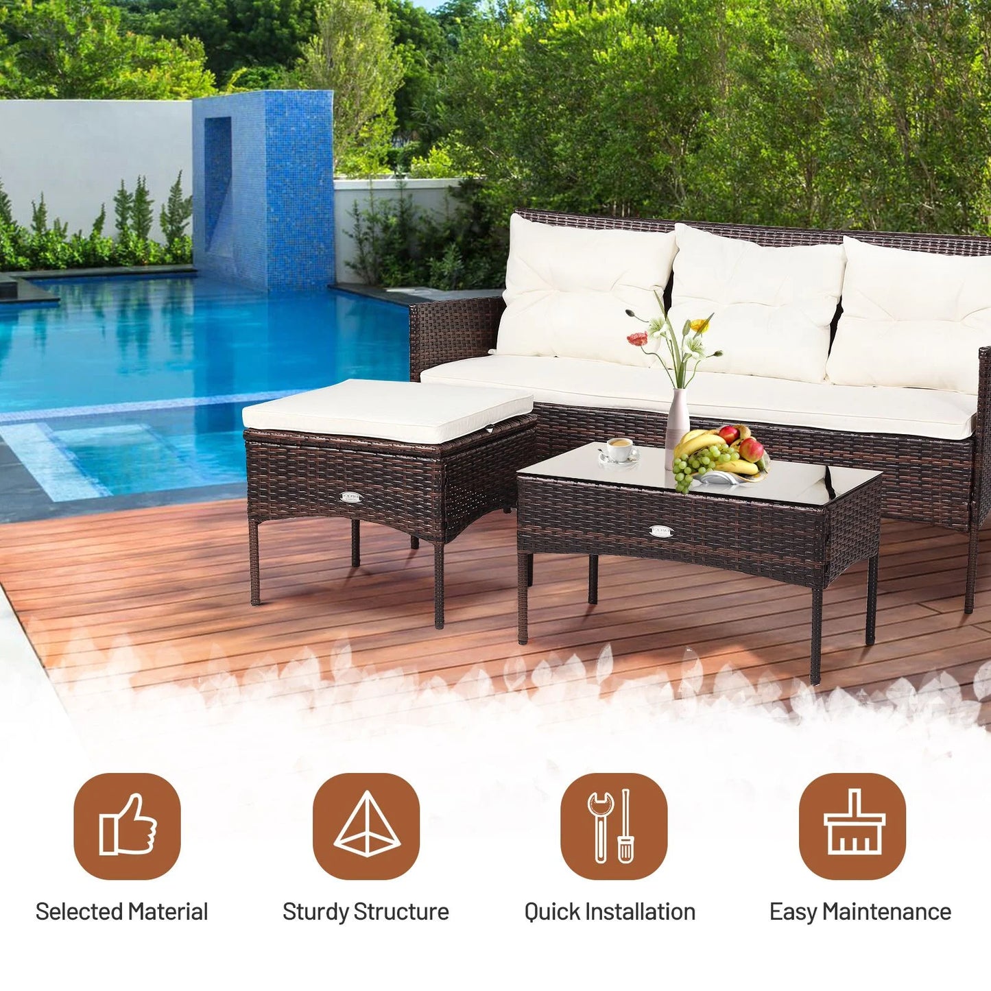 4 Seater Rattan Garden Furniture Set with Cushioned Sofa