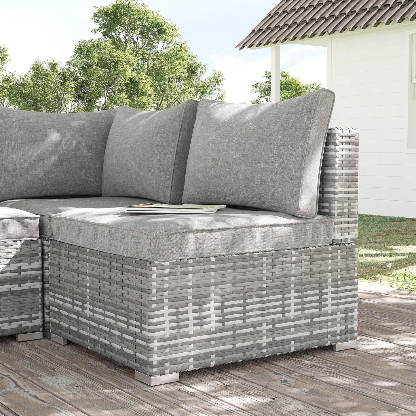 Garden Outdoor Rattan Corner Sofa,Single Sofa,Coffee Table Grey/Deep Grey
