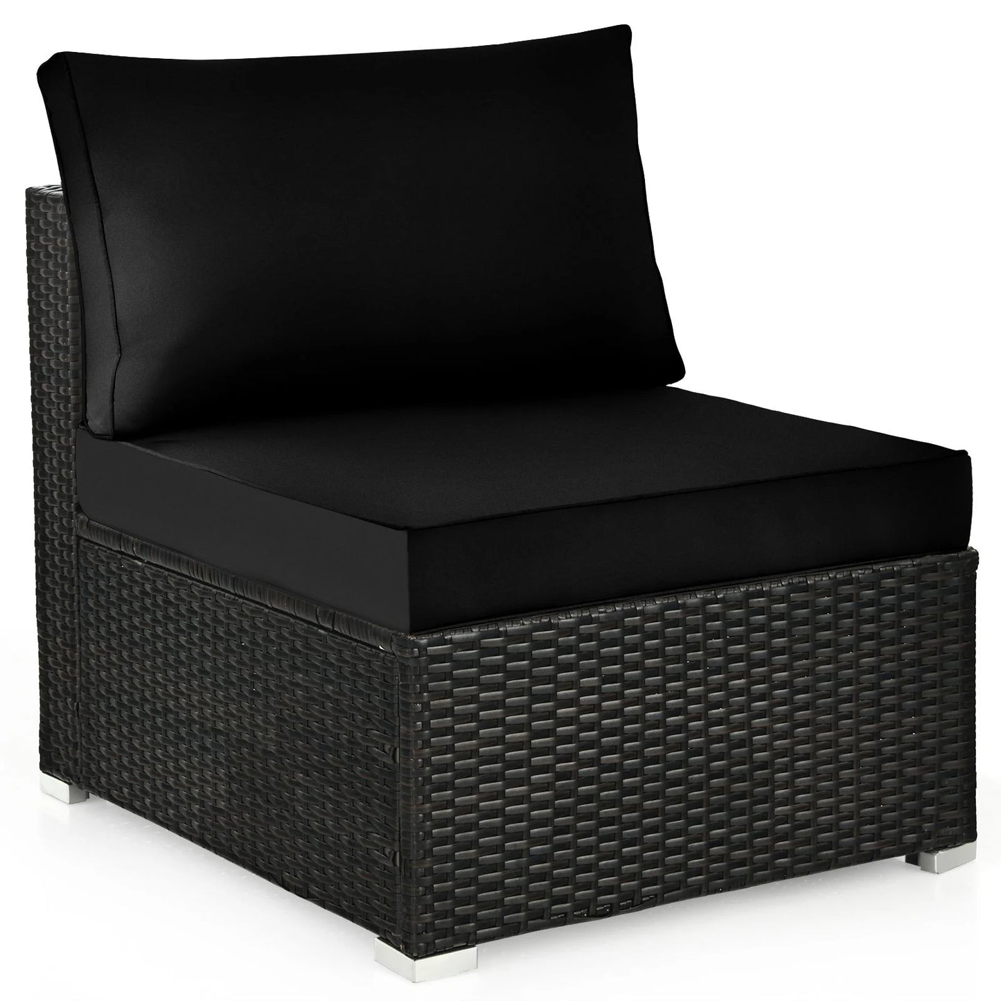 6 Piece Outdoor Rattan Sofa Set with Soft Seat and Back Cushions