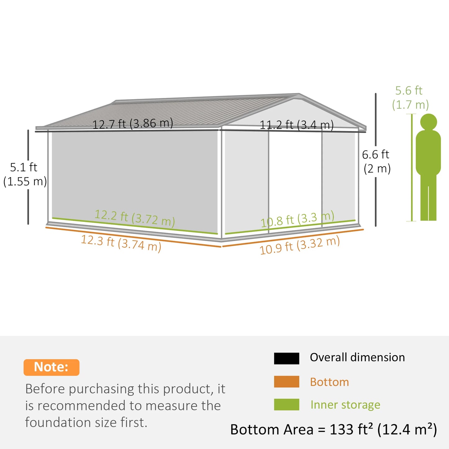 13 X 11Ft Garden Shed Storage with Locking Door and Foundation Kit, Light Brown
