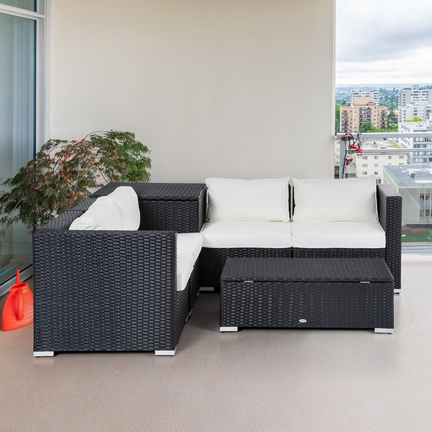 6 Pcs Rattan Furniture Sofa Set Side Table Garden Patio Conversation W/ Cushion