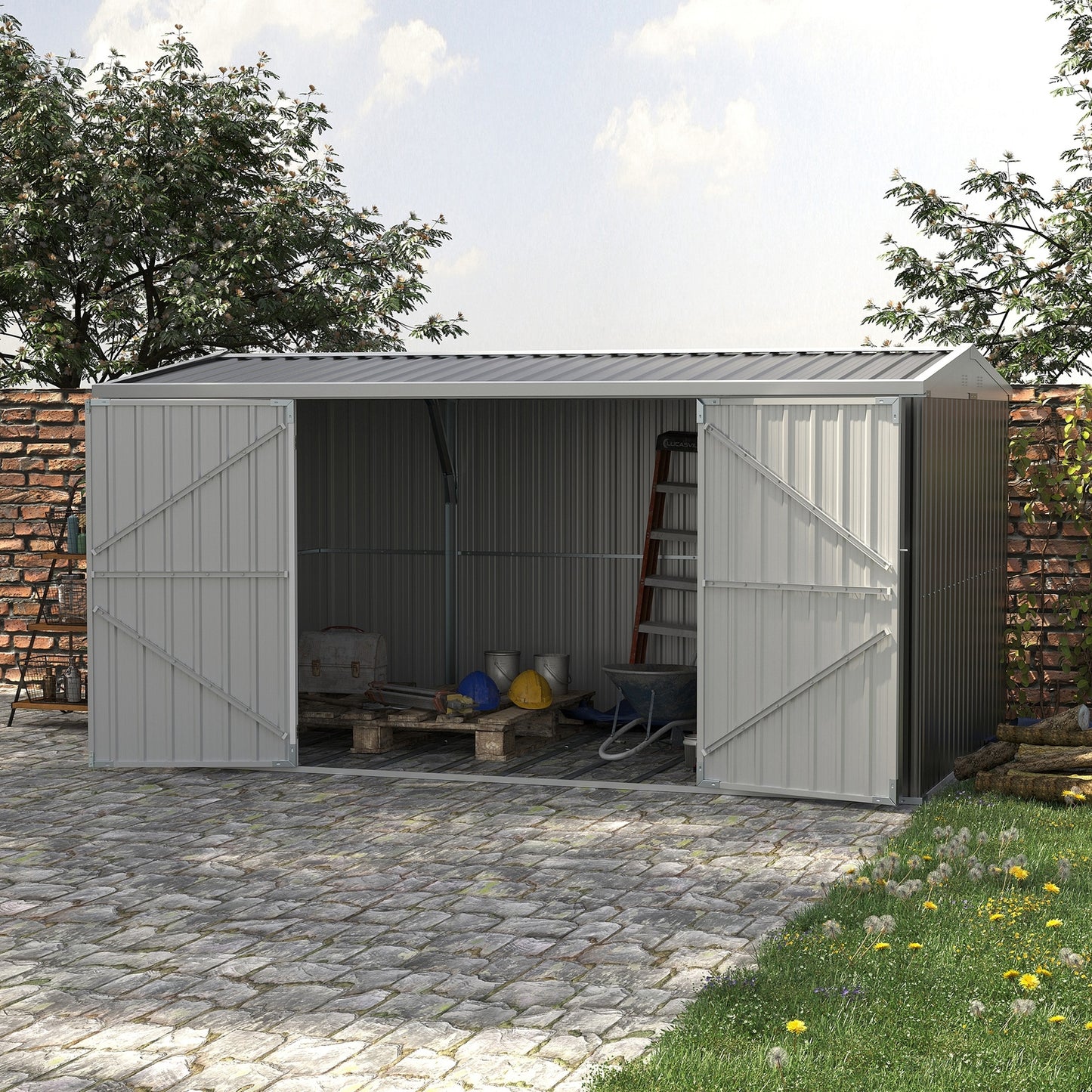 Outdoor Metal Garden Storage Shed W/ Lockable Door for Backyard Patio Lawn Grey