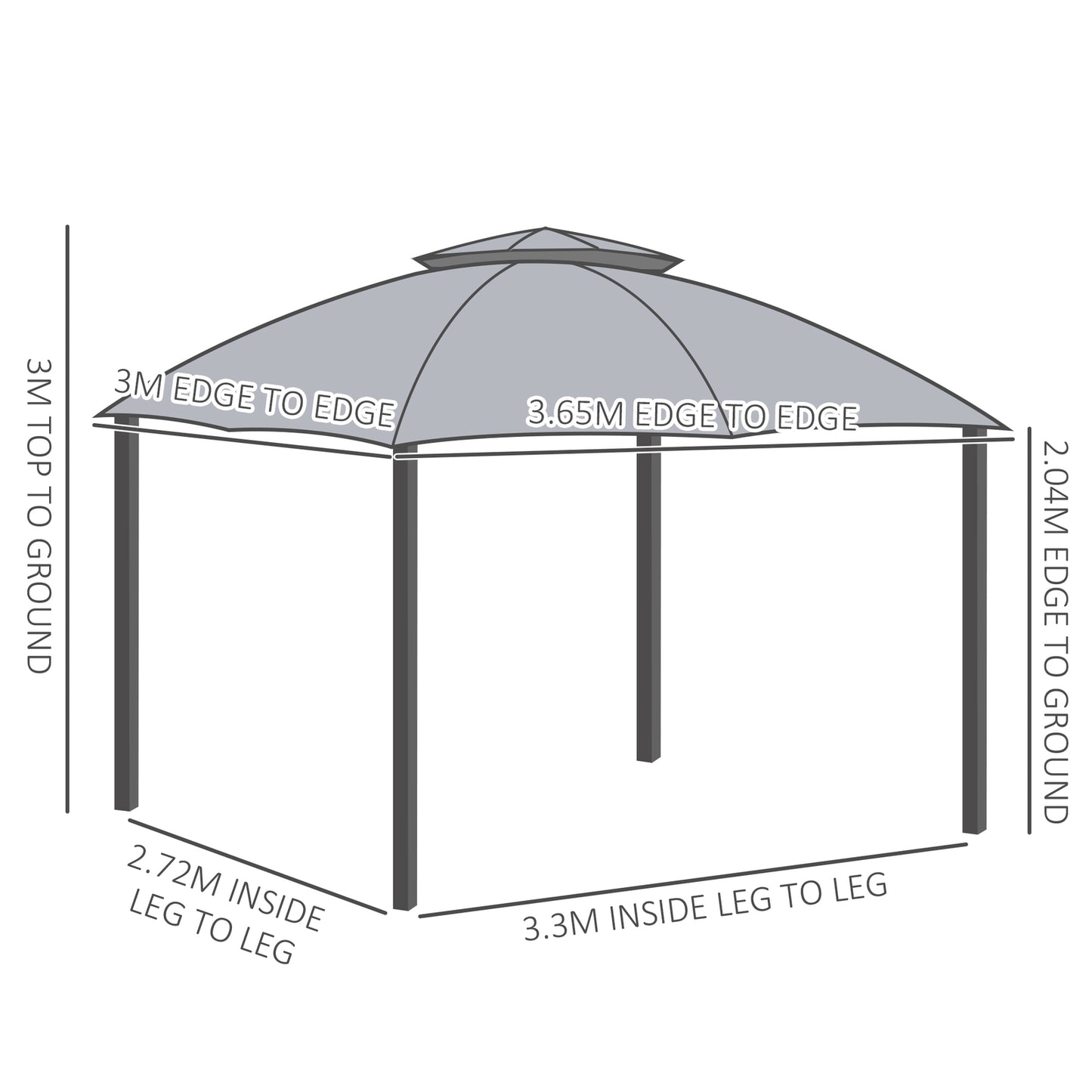 3.7 X 3(M) Outdoor Metal Gazebo 2-Tier Roof Sidewalls Pavilion Marquee Garden