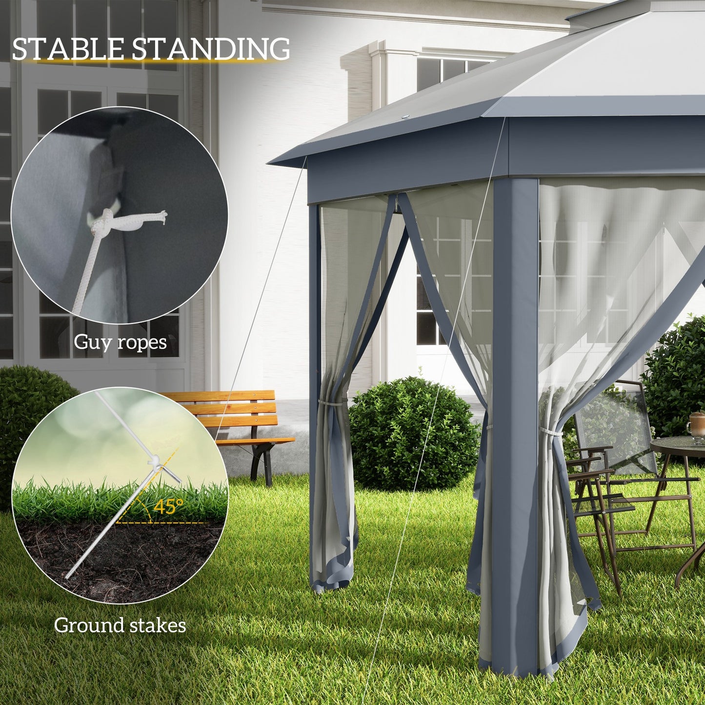 Outsunny 3X4M Hexagon Gazebo W/ Mesh Curtains Outdoor Garden, Grey