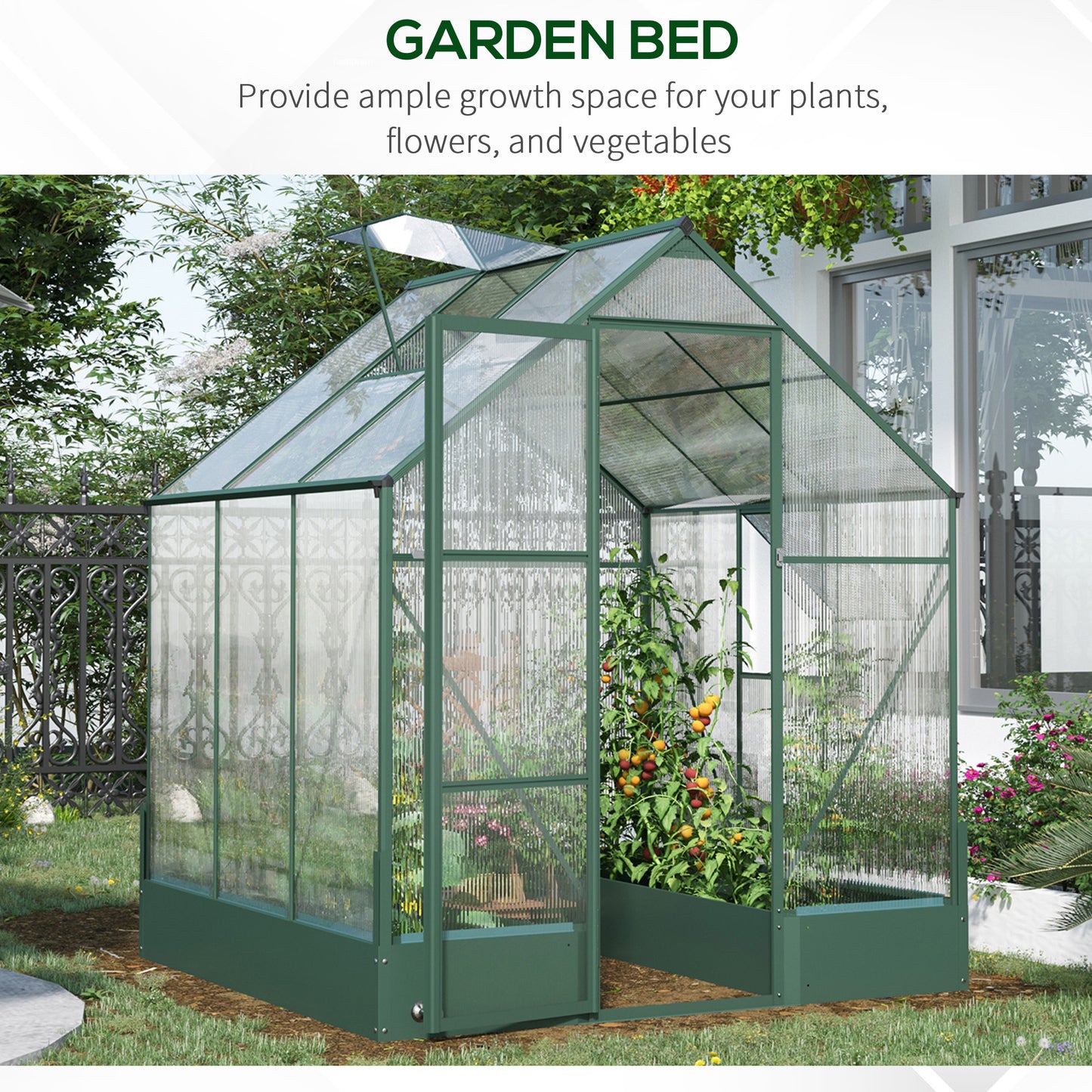 Walk-In Greenhouse Outdoor Polycarbonate Aluminium with Foundation Plant Bed