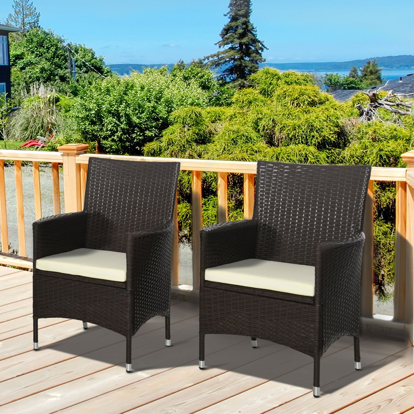 Rattan Chair Patio Sofa Chairs Set Cushioned Outdoor Rattan Furniture Armrests