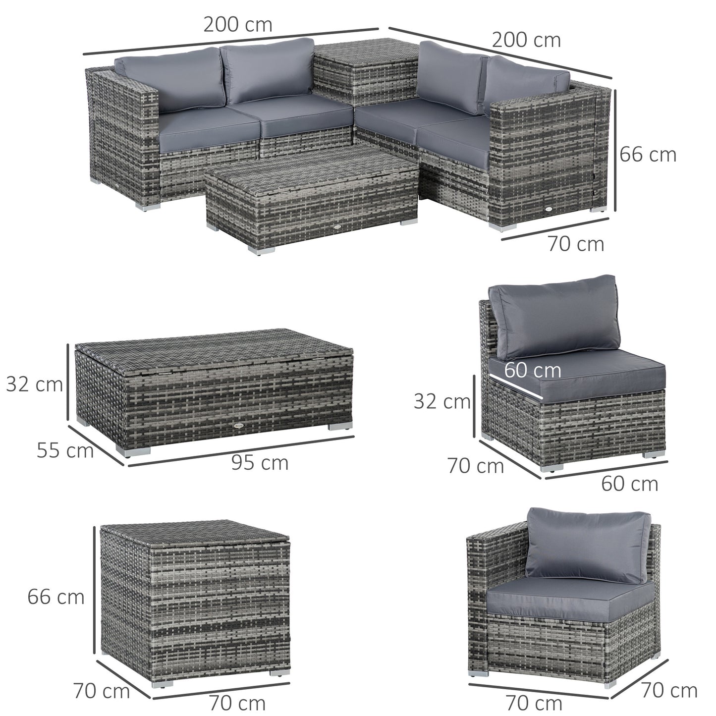 6 Pcs Rattan Furniture Sofa Set Side Table Garden Patio Conversation W/ Cushion