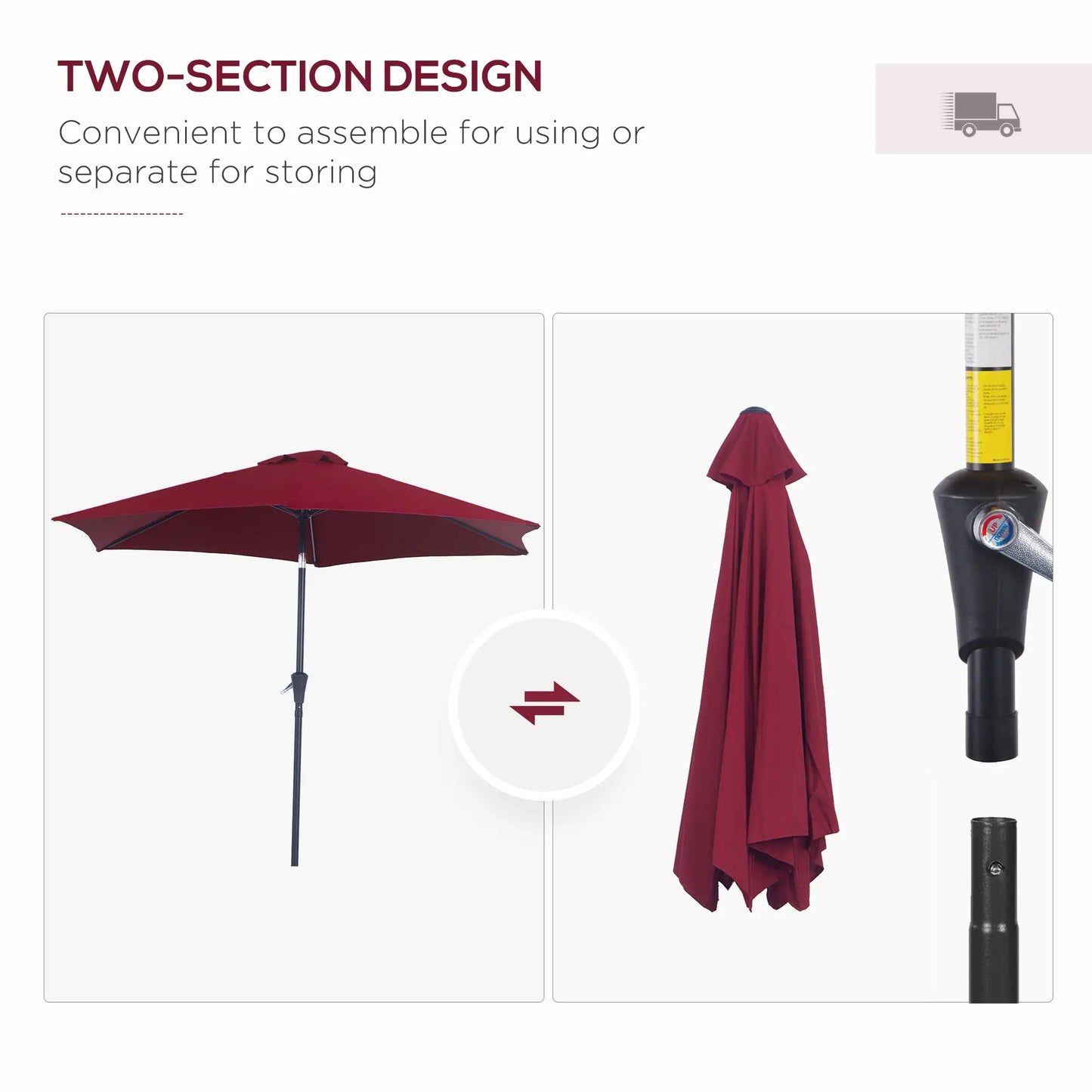 Outsunny 2.6M Garden Parasol Umbrella with Tilt