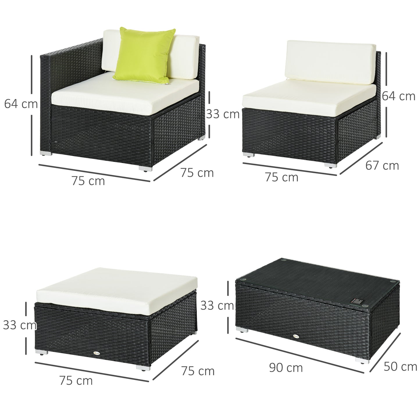 5 Pieces Rattan Sofa Set Wicker Sectional Furniture Cushion Black Brown Grey