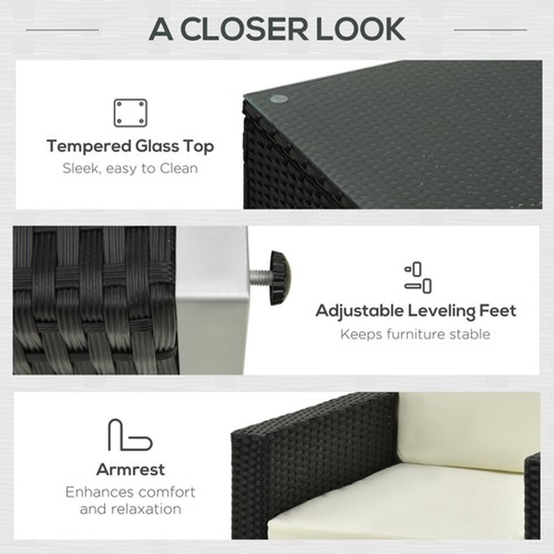 4 Pieces Rattan Sofa Set Chair Seat Furniture Patio Wicker Steel Black Garden