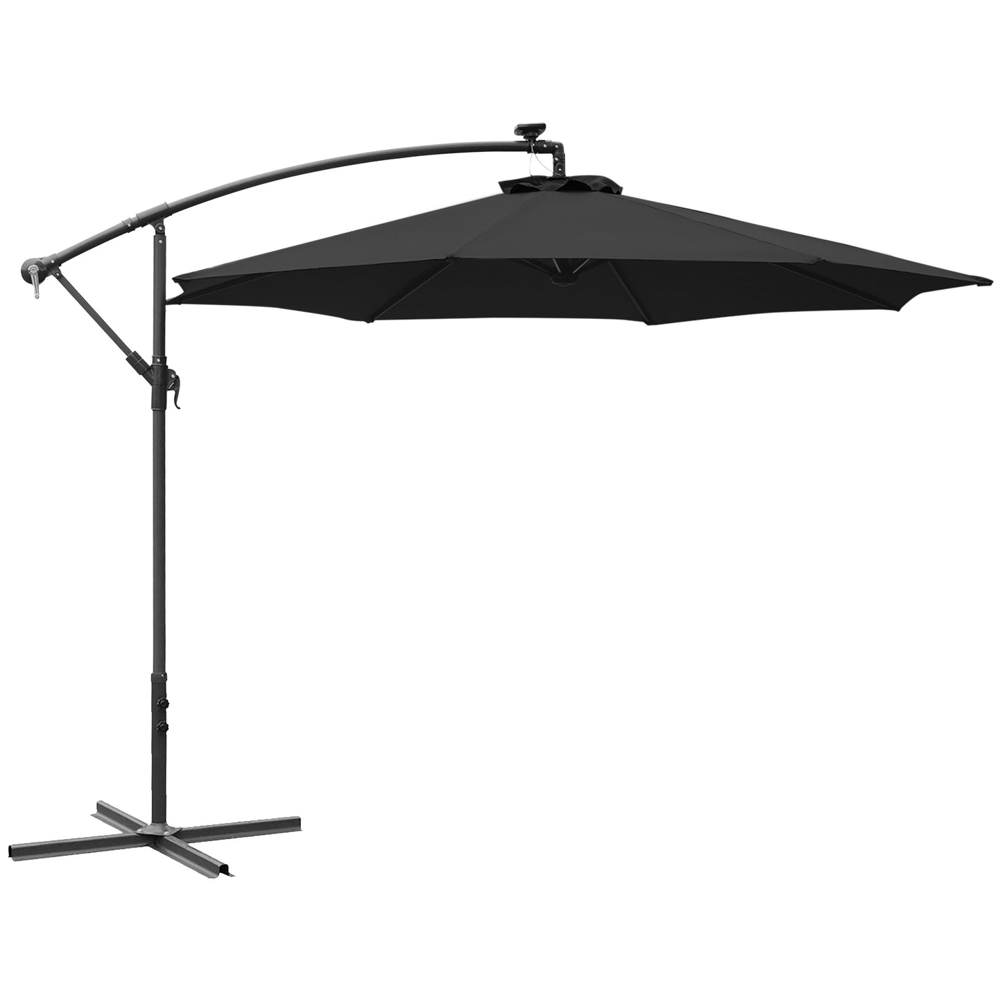 3(M) LED Patio Banana Umbrella Cantilever Parasol W/ Solar Lights Crank Handle
