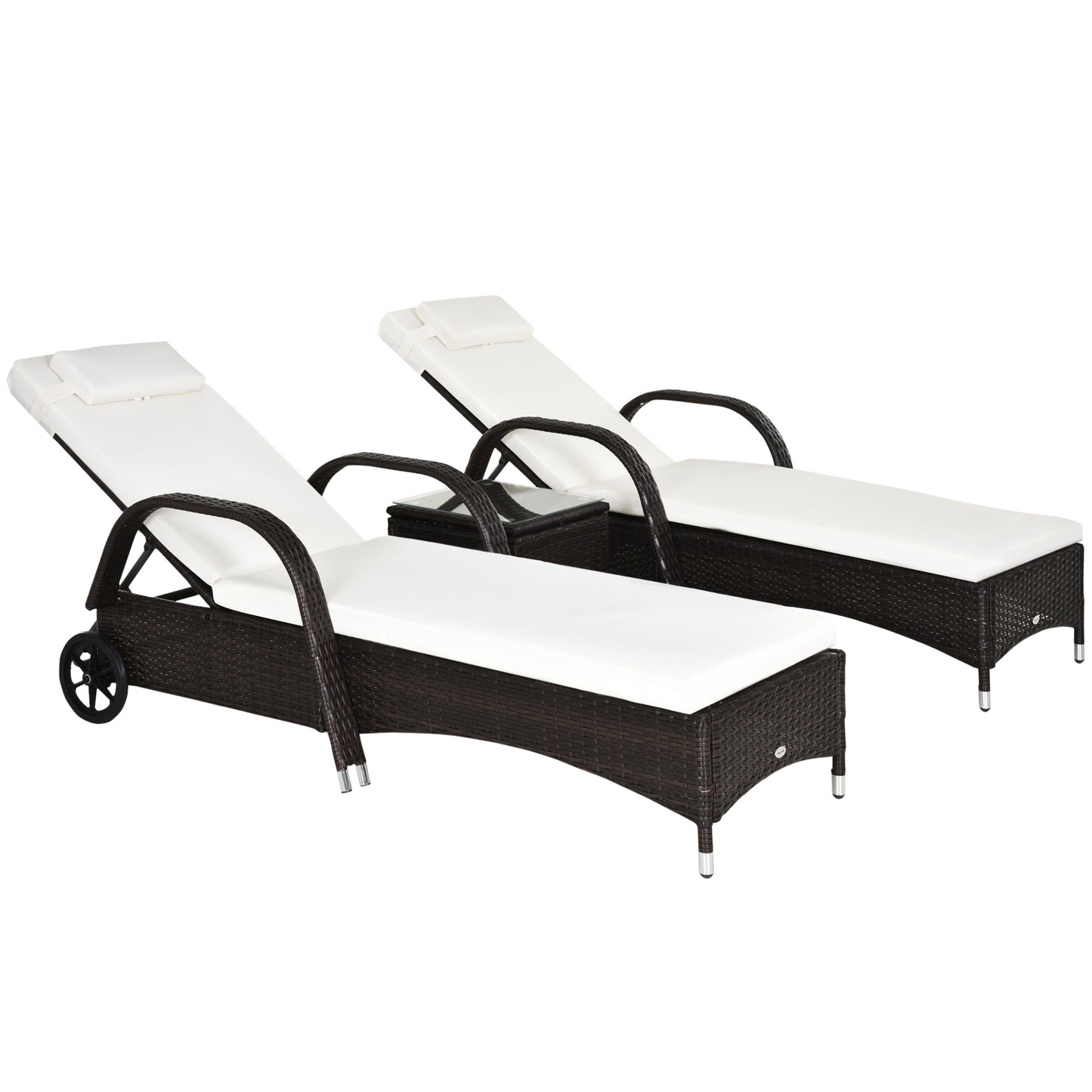 3PC Rattan Sun Lounger Wicker Sofa Day Bed Recliner Furniture Garden Patio