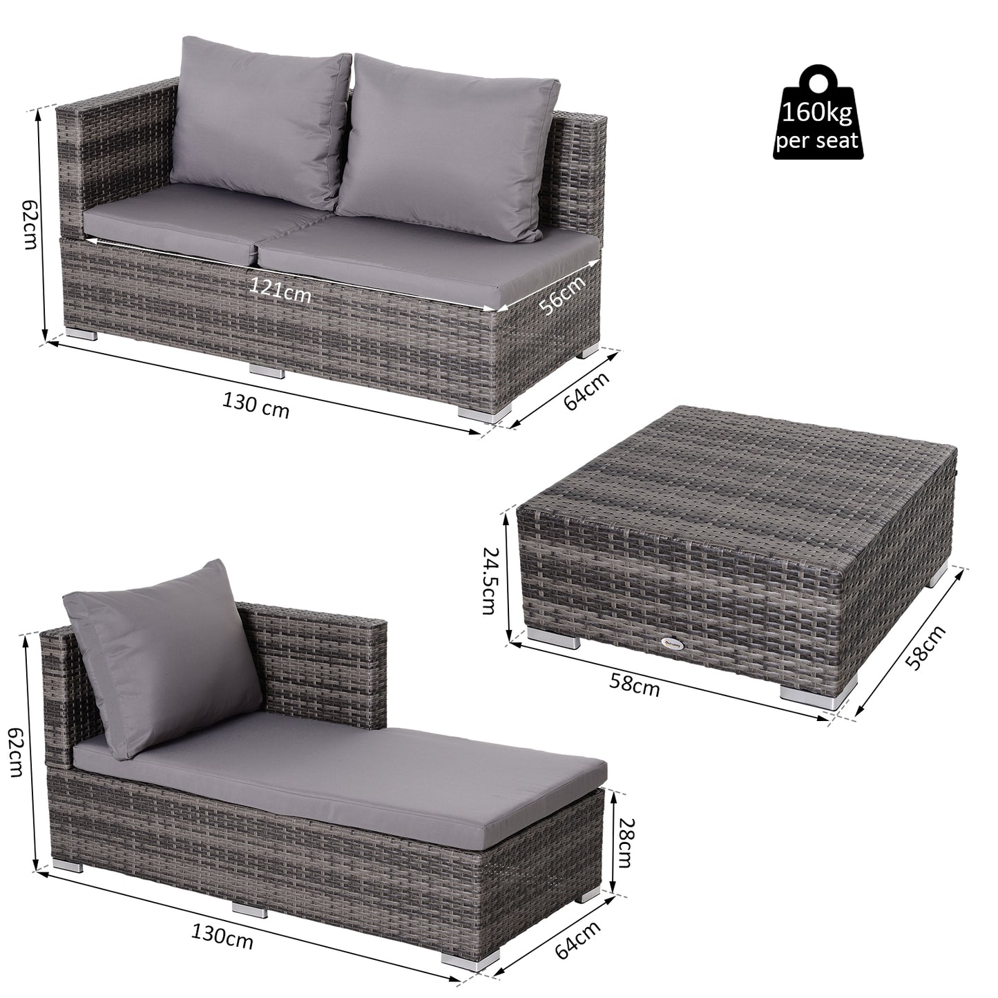 Rattan Garden Furniture Sofa Patio Conservatory Wicker W/Cushion 4-Seater