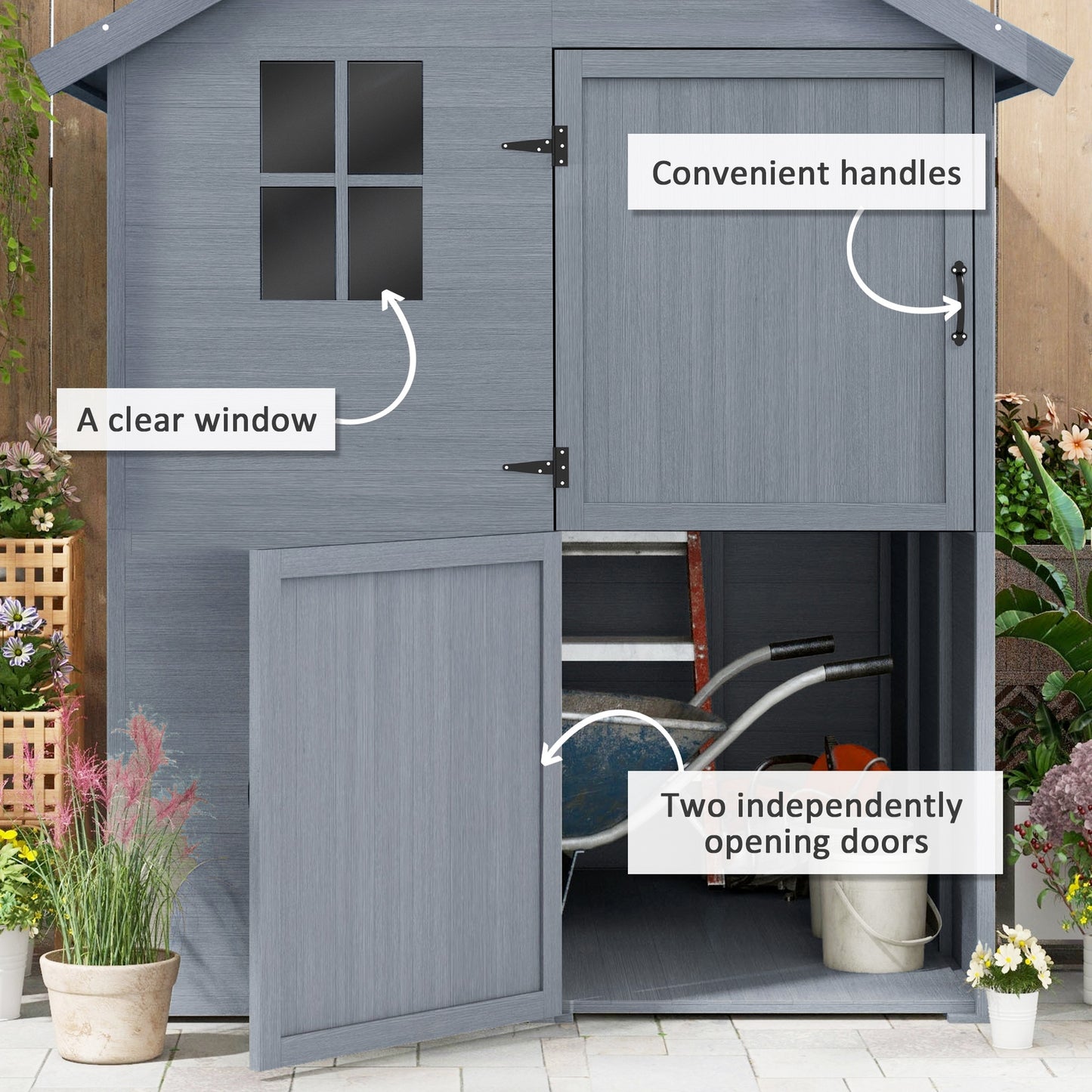 6 X 6.5FT Wooden Shed, Outdoor Storage Shed with Floor and Clear Window