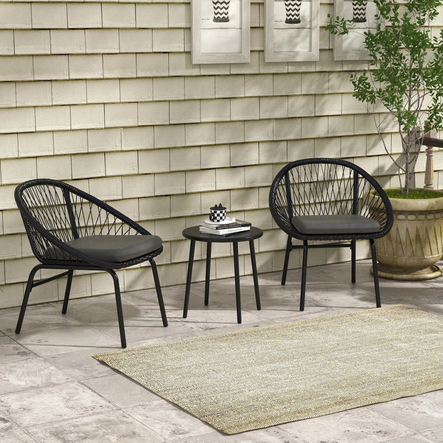 3 Piece Garden Furniture Set, Bistro Set W/ 2 Chairs & 1 Coffee Table