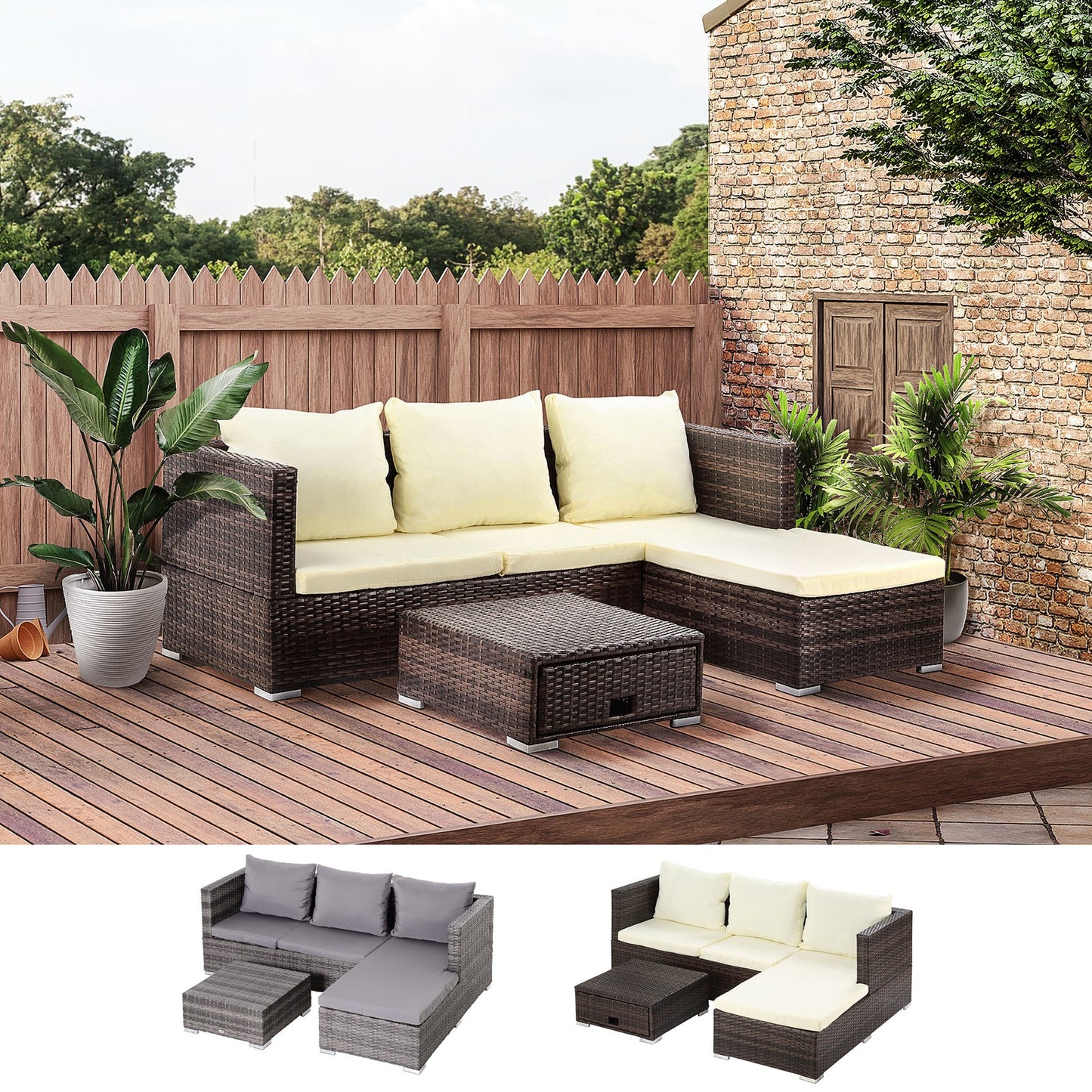 Rattan Garden Furniture Sofa Patio Conservatory Wicker W/Cushion 4-Seater