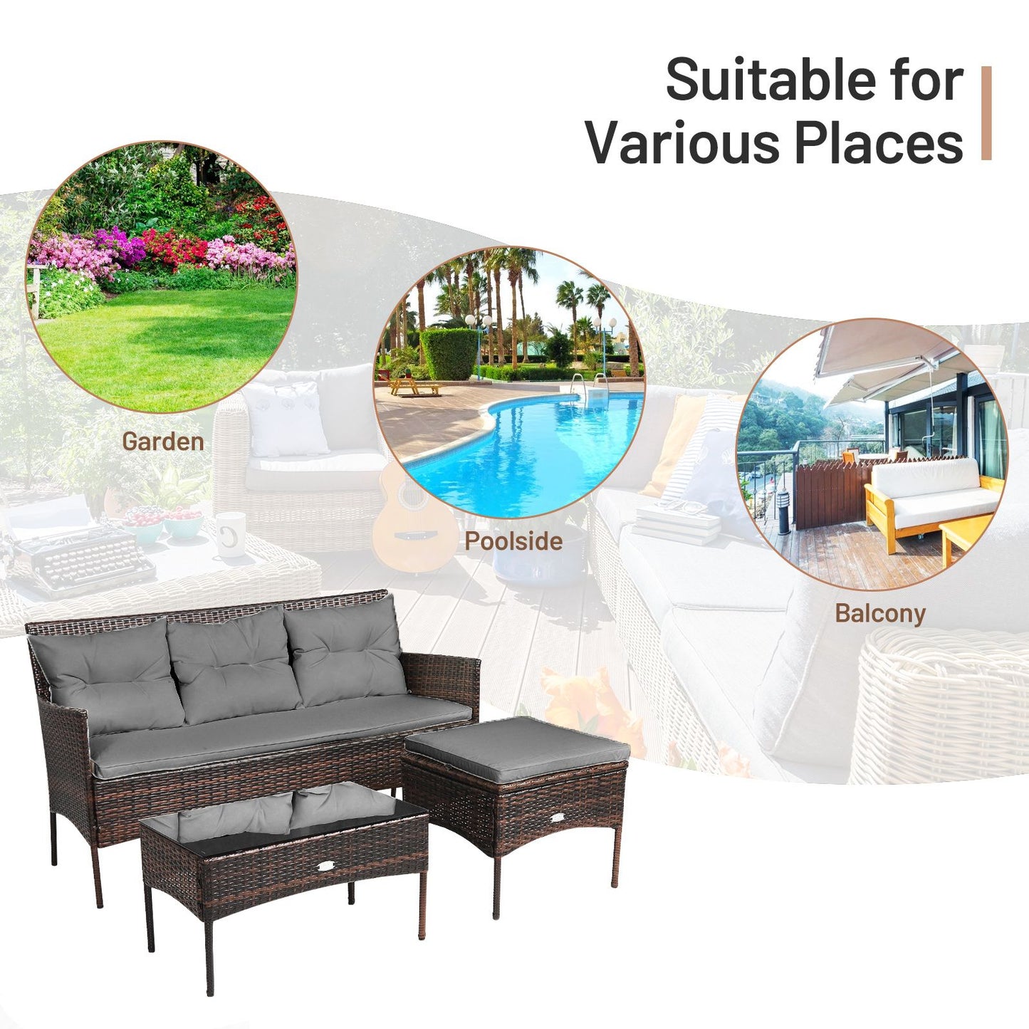4 Seater Rattan Garden Furniture Set with Cushioned Sofa