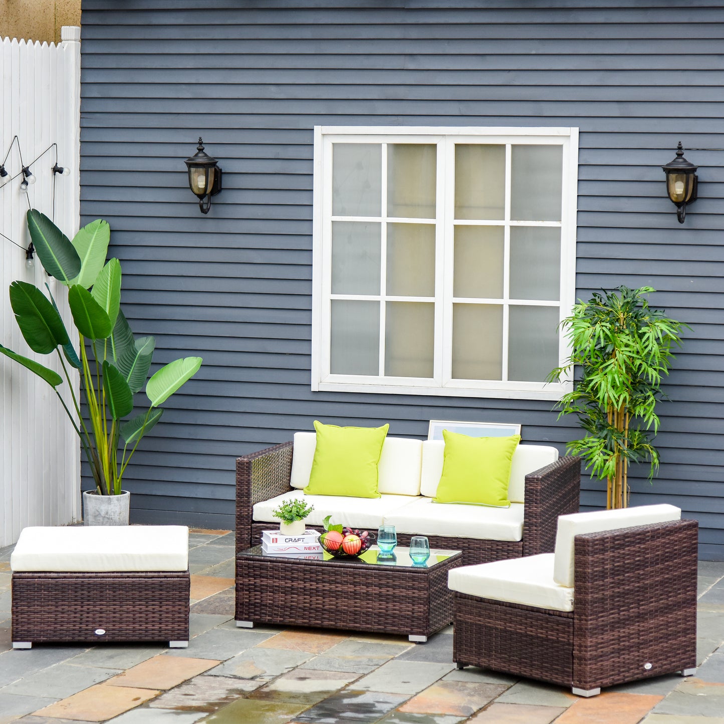 5 Pieces Rattan Sofa Set Wicker Sectional Furniture Cushion Black Brown Grey