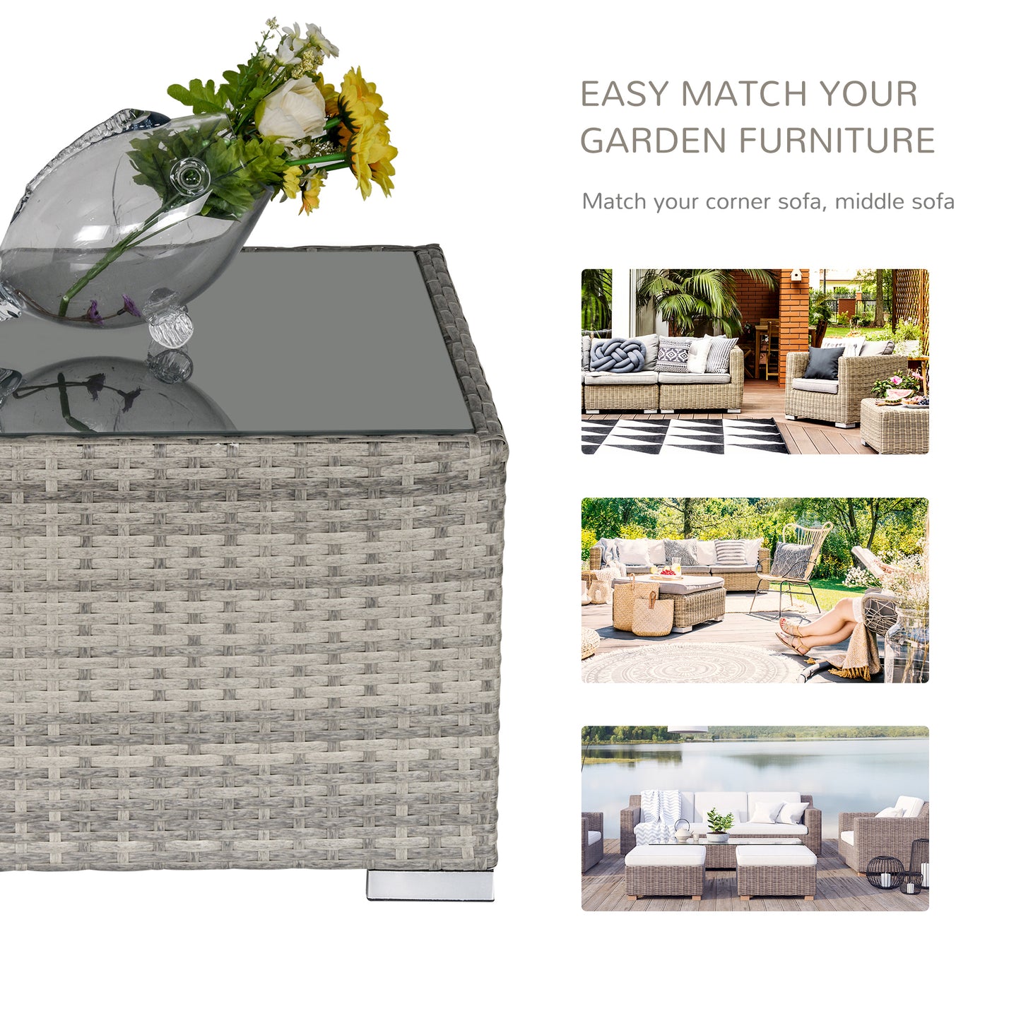 Garden Outdoor Rattan Corner Sofa,Single Sofa,Coffee Table Grey/Deep Grey
