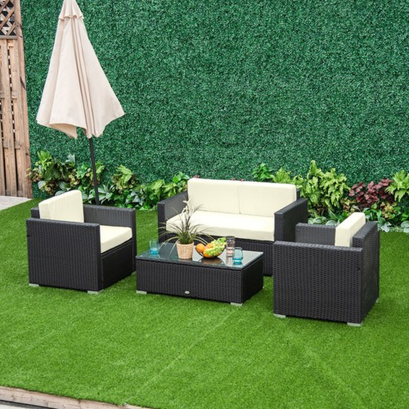 4 Pieces Rattan Sofa Set Chair Seat Furniture Patio Wicker Steel Black Garden