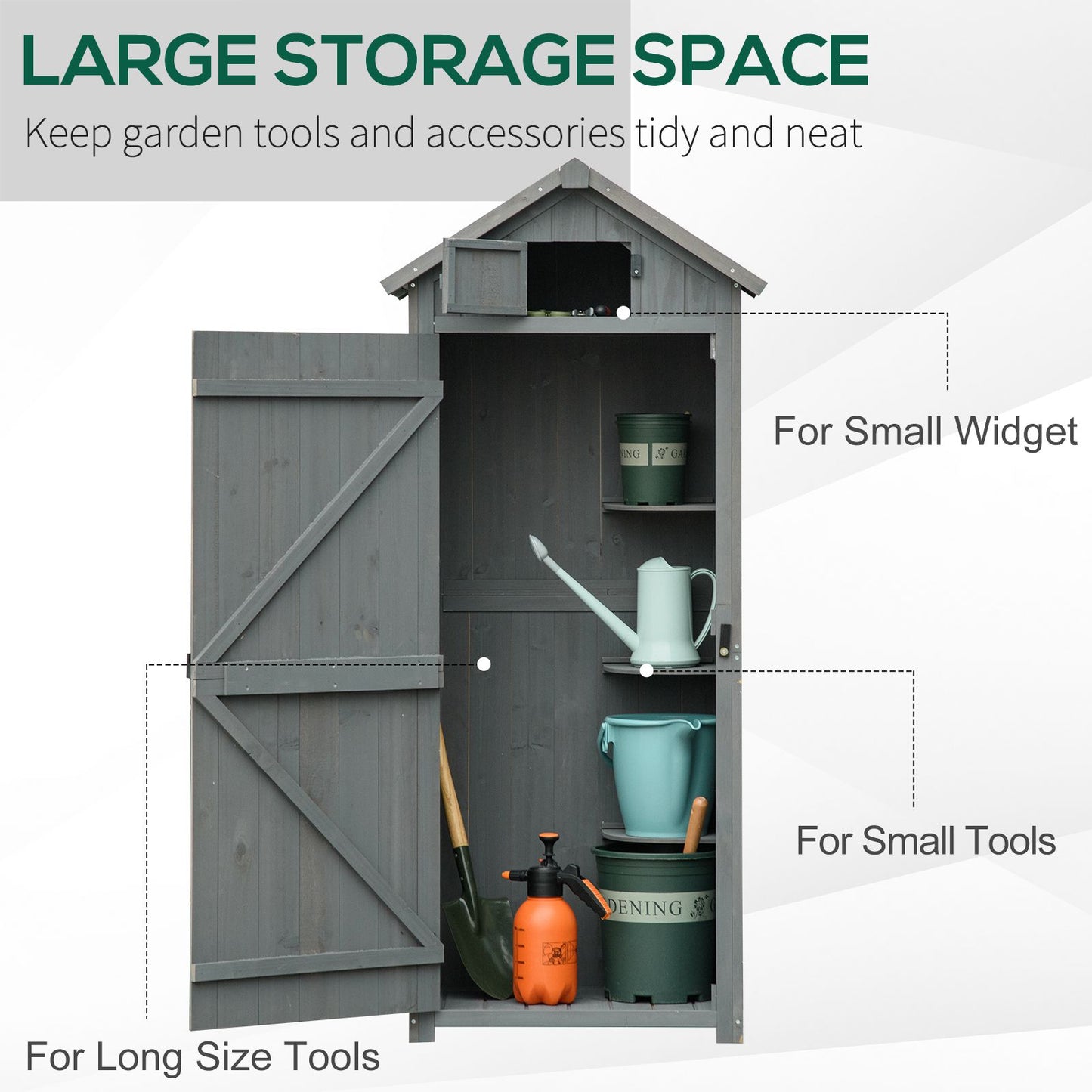Garden Storage Shed 3 Utility Shelf Tool House W/ Asphalt Roof Lockabke Door