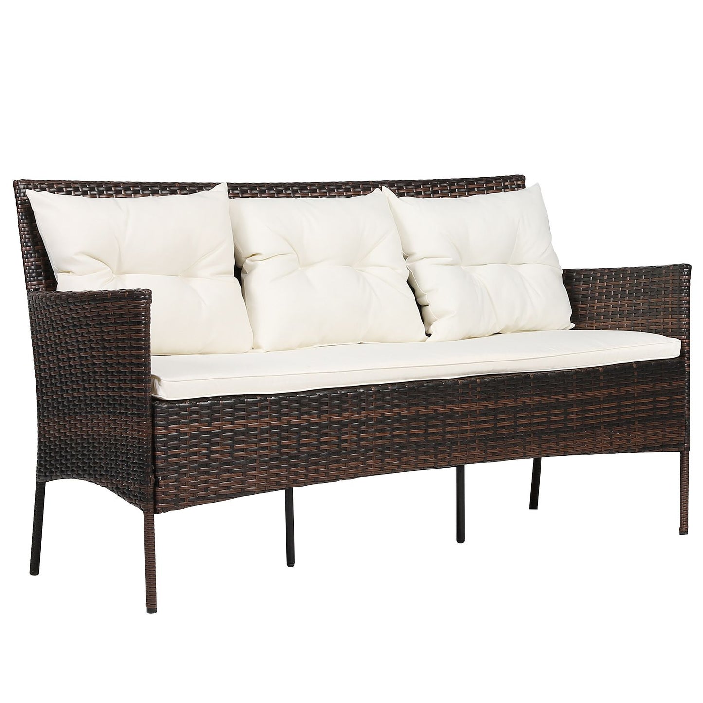 4 Seater Rattan Garden Furniture Set with Cushioned Sofa