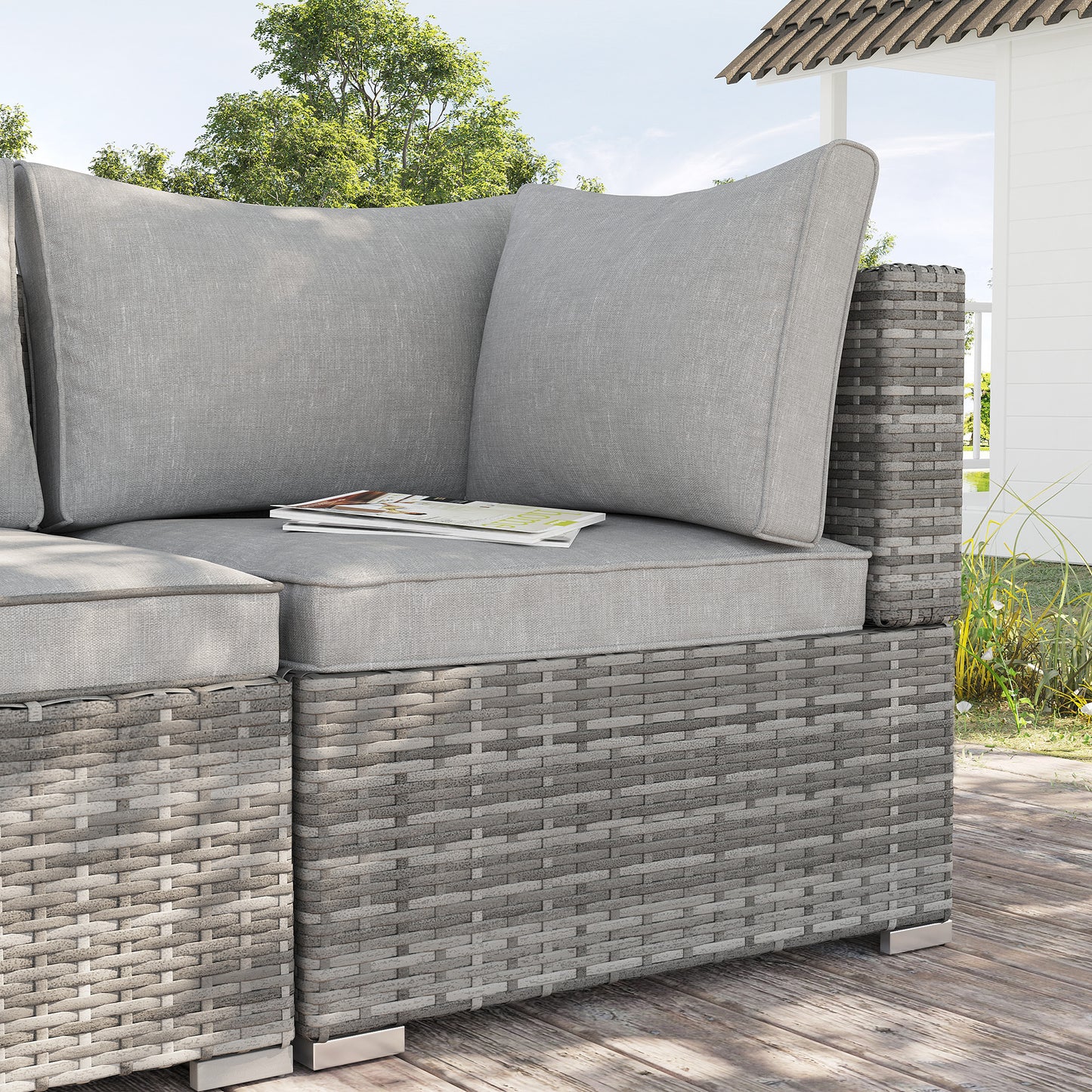 Garden Outdoor Rattan Corner Sofa,Single Sofa,Coffee Table Grey/Deep Grey