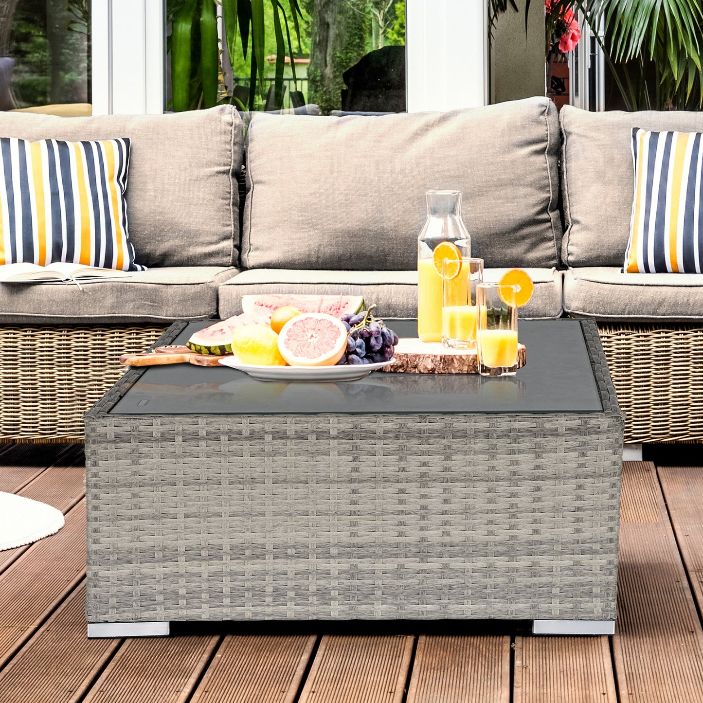 Garden Outdoor Rattan Corner Sofa,Single Sofa,Coffee Table Grey/Deep Grey