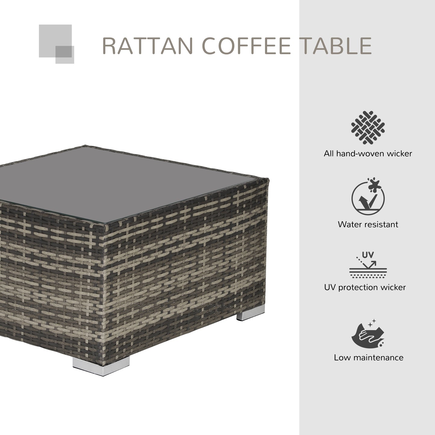 Garden Outdoor Rattan Corner Sofa,Single Sofa,Coffee Table Grey/Deep Grey