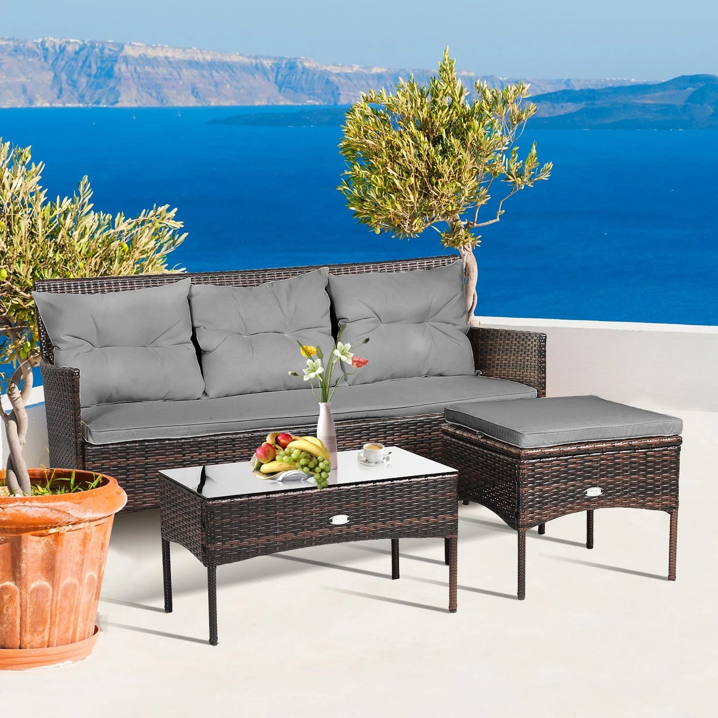 4 Seater Rattan Garden Furniture Set with Cushioned Sofa