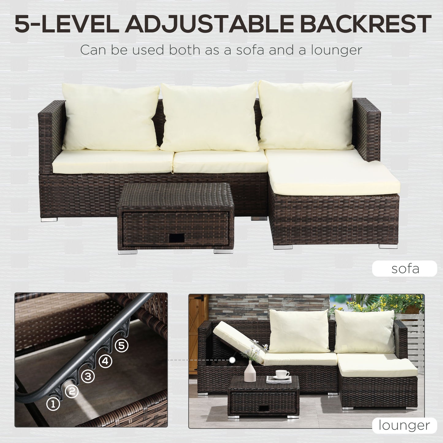 Rattan Garden Furniture Sofa Patio Conservatory Wicker W/Cushion 4-Seater