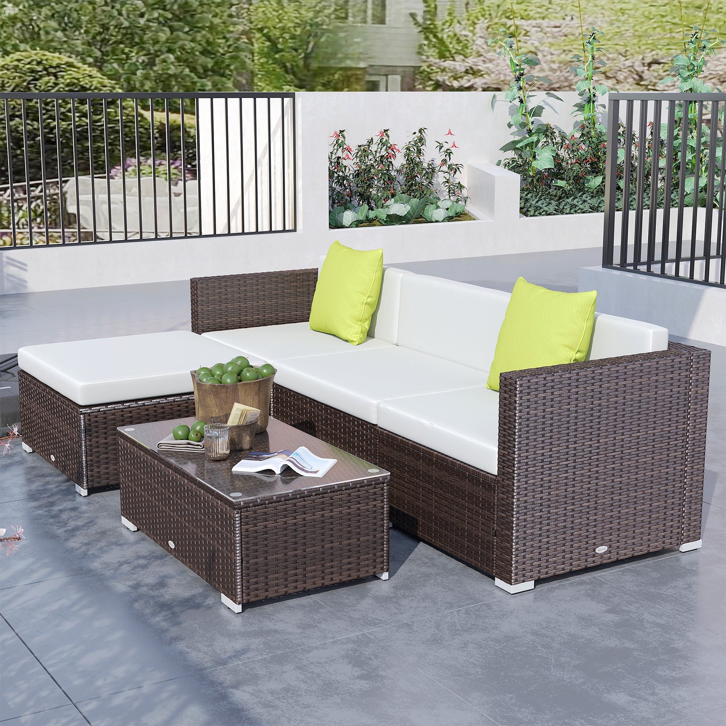 5 Pieces Rattan Sofa Set Wicker Sectional Furniture Cushion Black Brown Grey