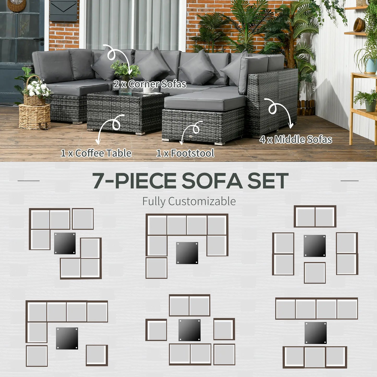 Outsunny 8 Pieces PE Rattan Corner Sofa Set