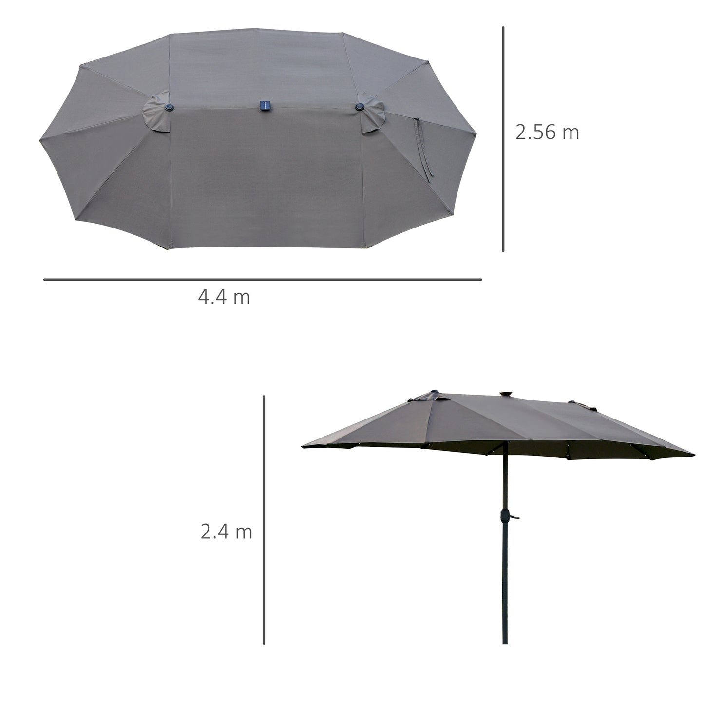 4.4M Double-Sided Sun Umbrella Patio Parasol with LED Solar Lights for Garden